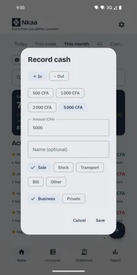 Recording a cash sale in two taps