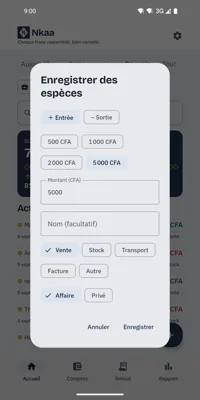 Enregistrer une vente en espèces en deux touches
