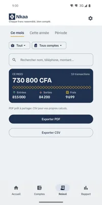 Relevé mensuel Nkaa prêt à exporter